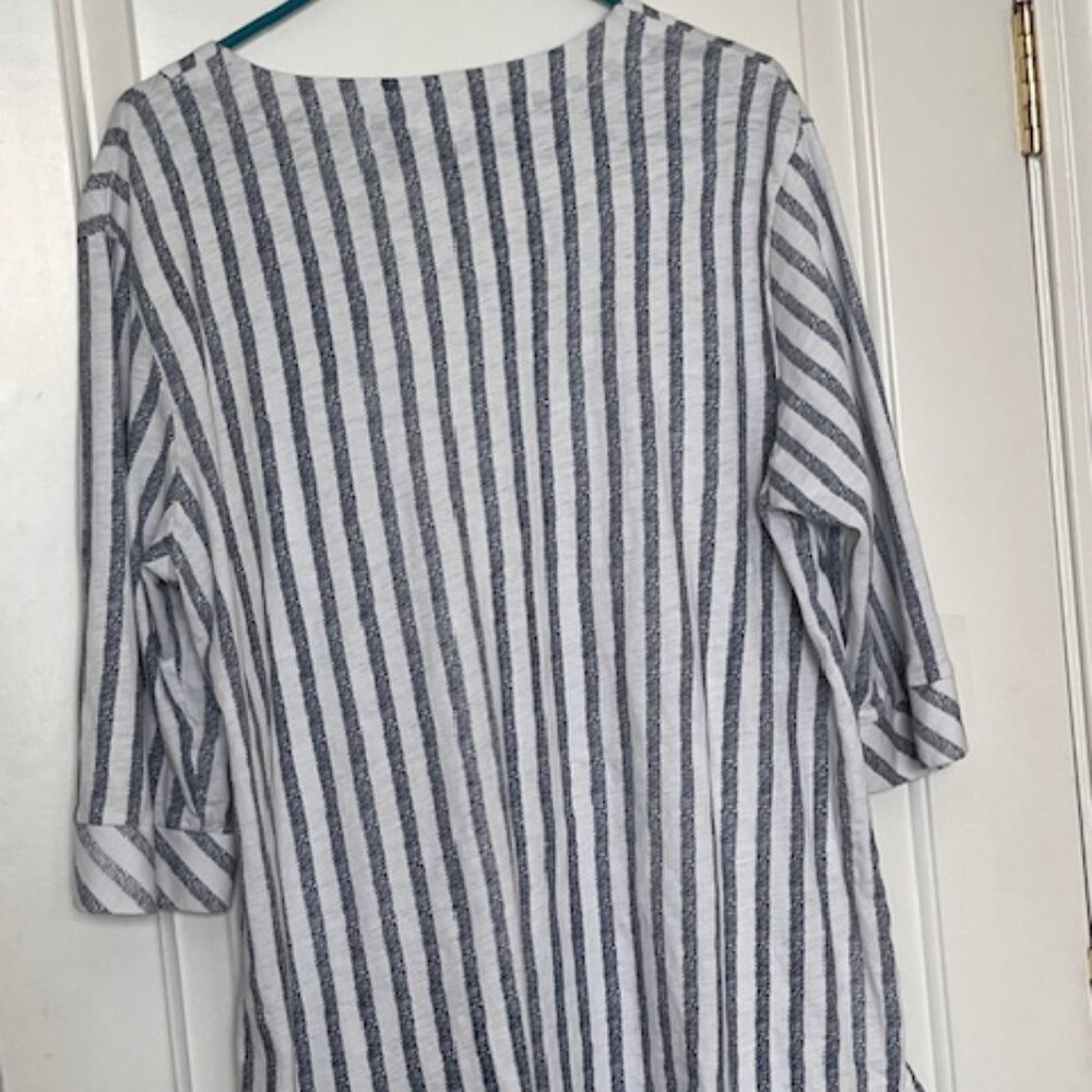 Wild Palm XL Blouse Vertical Stripes Navy on White - Picture 2 of 7